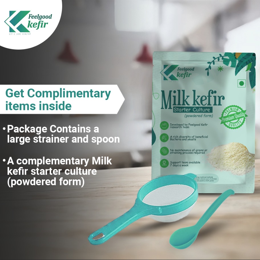 LIVE Milk Kefir grains (15 grams), Complementary Large Strainer, Spoon & 1  Milk Kefir Starter Culture powder Sachet, Free shipping, Lifetime  reusable & multiplying grains, Lifetime support